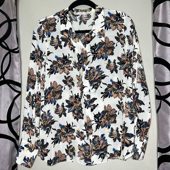 Zara floral, long sleeve, button-down blouse, size large - Picture 1 of 13